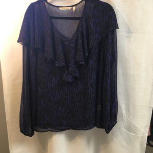 Soft Surroundings V-Neck Purple/Black Ruffle Sheer Blouse & Cami Sz L